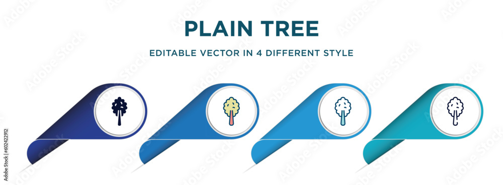 plain tree icon in 4 different styles such as filled, color, glyph, colorful, lineal color. set of   vector for web, mobile, ui