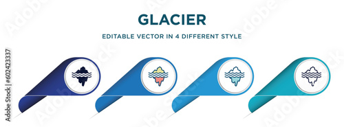 glacier icon in 4 different styles such as filled, color, glyph, colorful, lineal color. set of   vector for web, mobile, ui