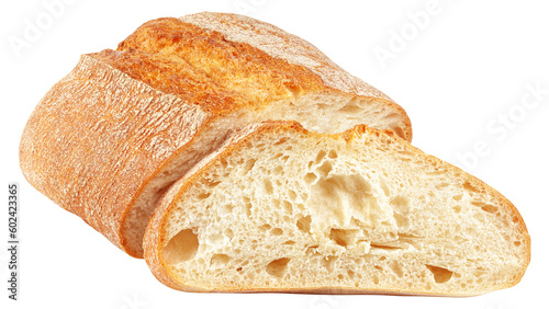 Ciabatta bread isolated on white background, full depth of field