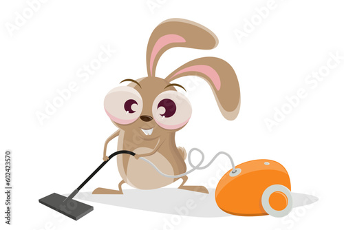 funny cartoon rabbit with a vacuum cleaner