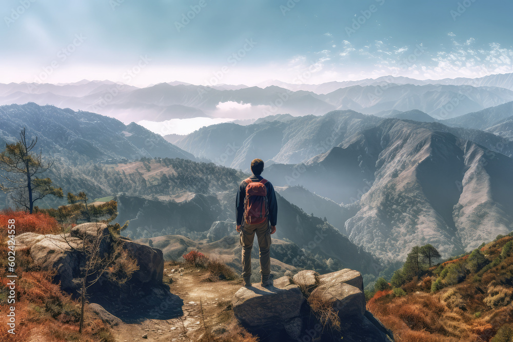 hiker on top of mountain motivational photo generative ai hiker on top of mountain motivational photo generative ai