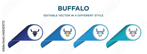 buffalo icon in 4 different styles such as filled, color, glyph, colorful, lineal color. set of   vector for web, mobile, ui