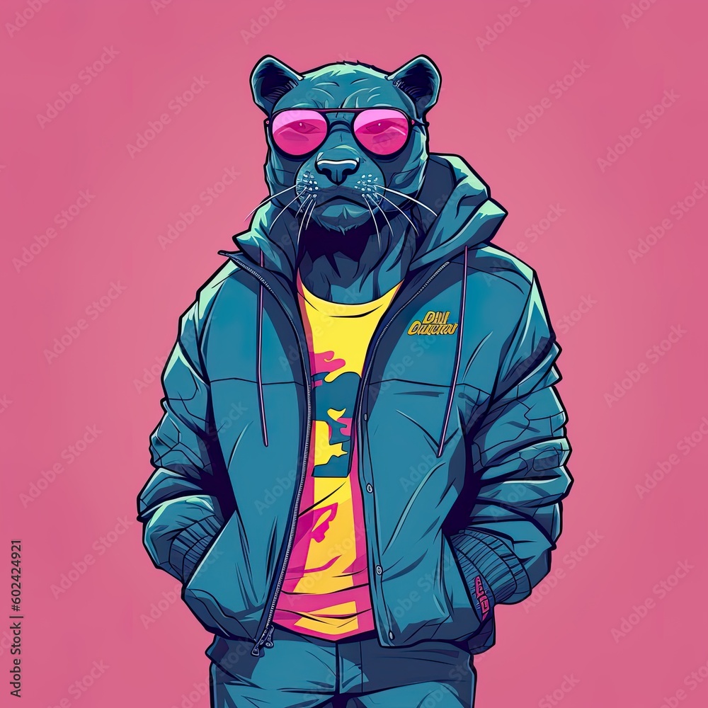 Fototapeta premium Cool Black Panther - Generative AI
