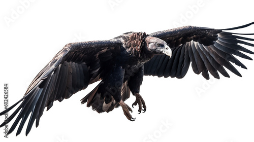 A flying vulture on a transparent background. Generative AI.  photo