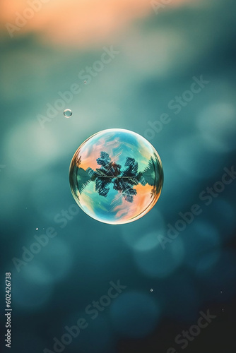 photograph of a single floating clear soap. AI generative