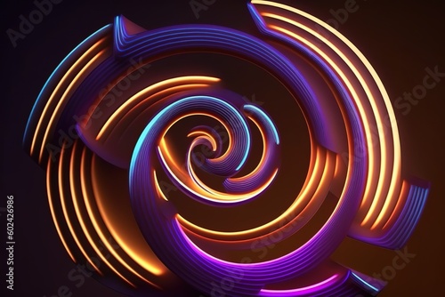 3d render  abstract geometric background  neon spiral line glowing in the dark. Simple helix. Minimalist wallpaper  Generative AI 