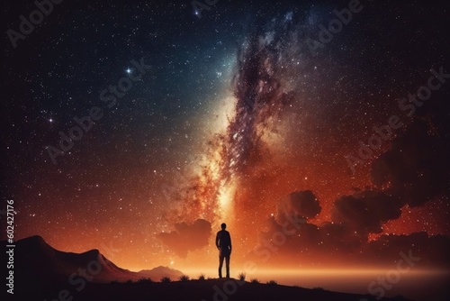 man standing on a hilltop  gazing at the starry night sky Generative AI