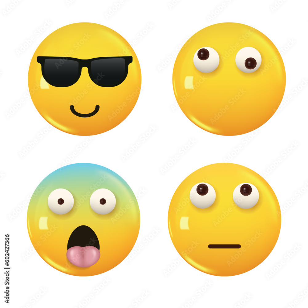Fototapeta premium Set of 3d icon yellow color smile emoji. Vector