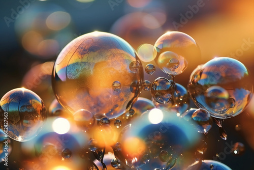 Soap bubbles against a blurred light background. AI generative © SANGHYUN