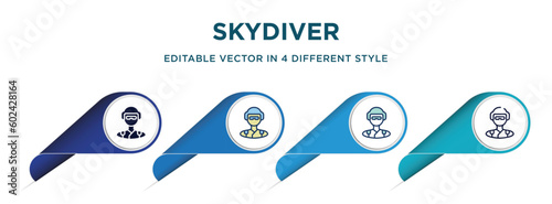 skydiver icon in 4 different styles such as filled, color, glyph, colorful, lineal color. set of   vector for web, mobile, ui