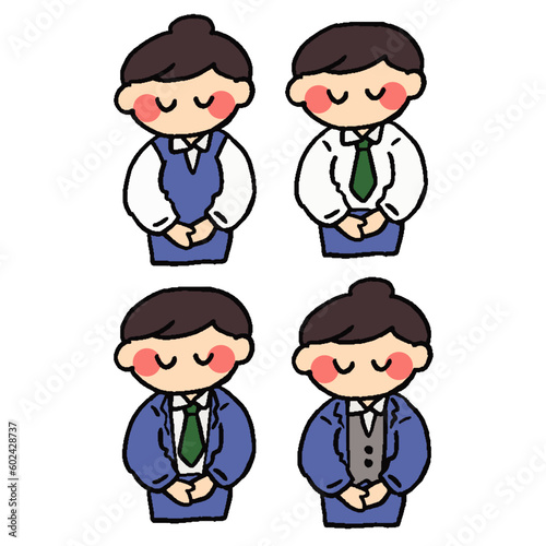お辞儀をする男女社員のイラストセット