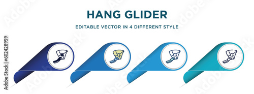 hang glider icon in 4 different styles such as filled, color, glyph, colorful, lineal color. set of   vector for web, mobile, ui