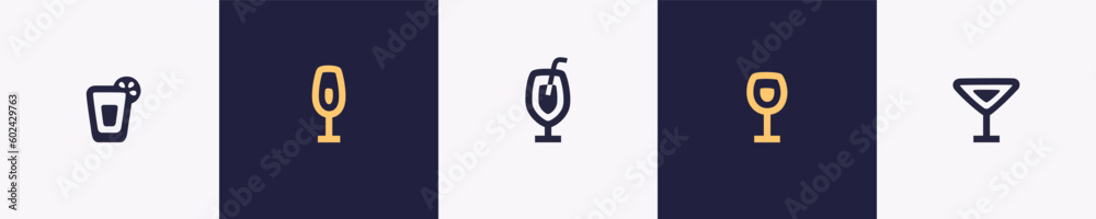 Beverages. cocktails icon set. Alcohol. Alcoholic cocktail. Vector. Shot, champagne, wine glass. Isolated on the white background. Line icons collection. Food and drinks. Eps10 illustration. Beverages. cocktails icon set. Alcohol. Alcoholic cocktail. Vector. Shot, champagne, wine glass. Isolated on the white background. Line icons collection. Food and drinks. Eps10 illustration.