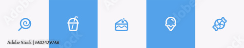 Sweets food icons set. Vector. Candy, soda, ice cream, cake. Isolated on the white background. Line icons collection. Eps10 illustration.
