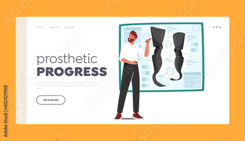 Prosthetic Progress Landing Page Template. Man Explains Leg Prosthesis Options, To Improve Mobility And Quality Of Life