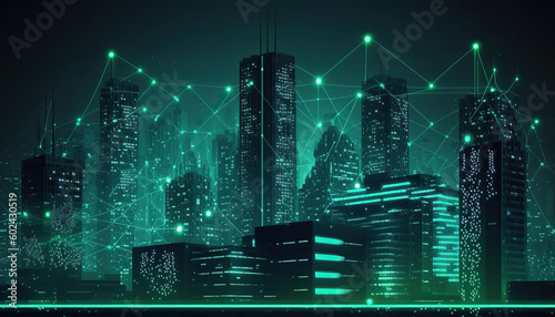 the city is connected and surrounded by a network of internet connections.Generative AI 