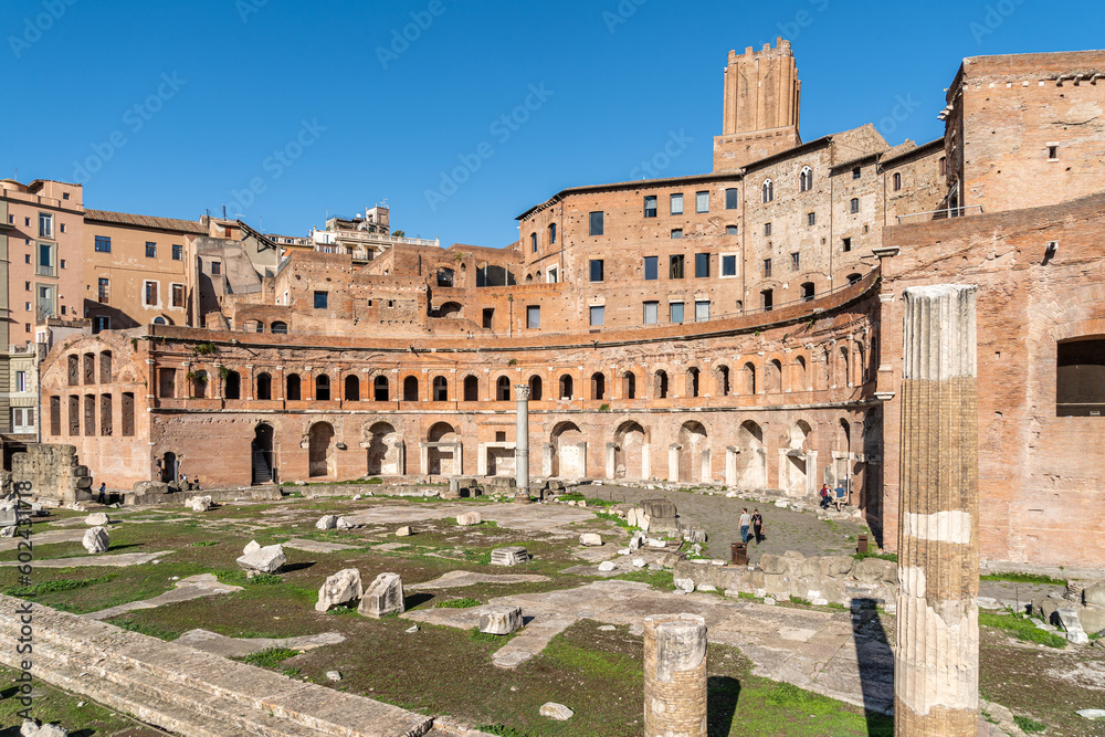 View of Trajan's Market (Mercati di Traiano), a large complex of ruins at the Roman Forum, Rome, Italy