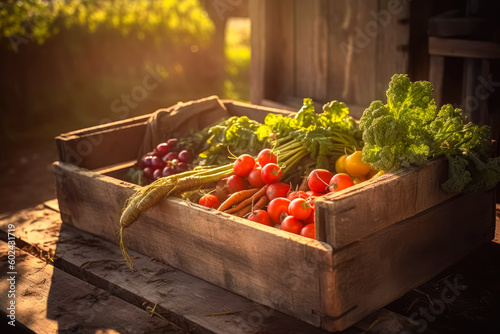 Freshly grown by nature. A crate full of fresh produce vegetables from farm. Ai generative