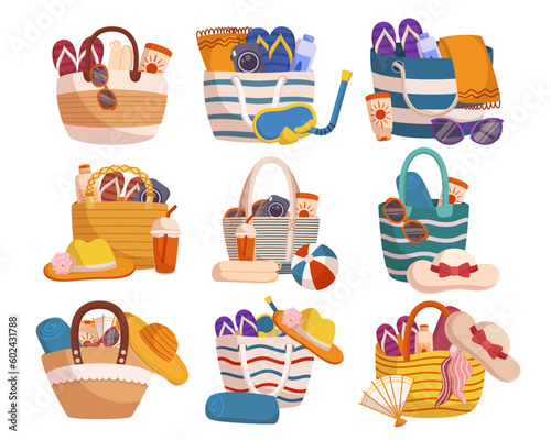 Colorful Beach Bags Set. Vibrant, Spacious, Versatile Bags Perfect For Carrying All Your Essentials To The Beach Or Pool