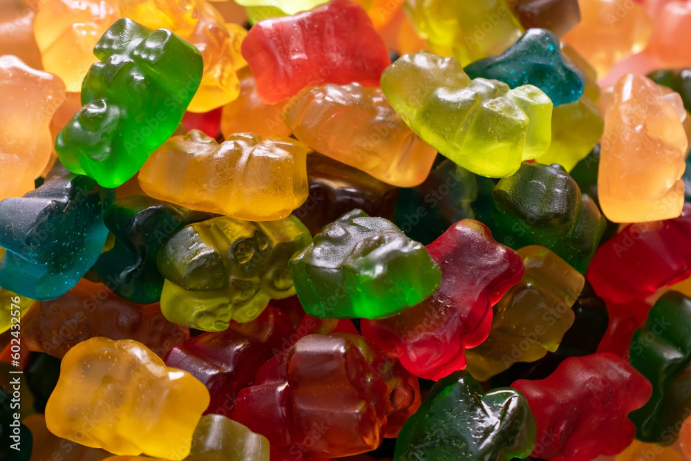 close up of colorful gummy candies, jelly bears sweets close up of colorful gummy candies, jelly bears sweets