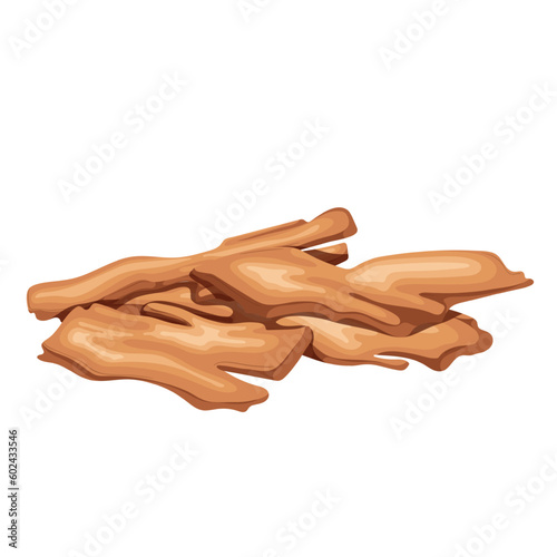 Arjuna bark vector illustration. Cartoon isolated heap of ayurvedic product healing heart disease and naturopathy therapy, bunch of pieces of dry tree bark for Ayurveda medicine, Terminalia arjuna