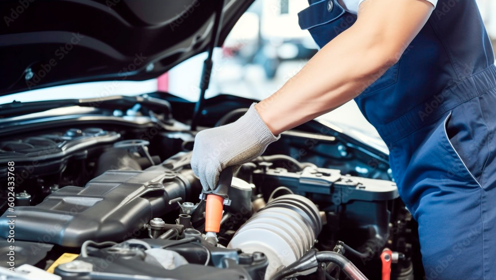 Generative Ai. a mechanic working on a car engine Generative Ai. a mechanic working on a car engine