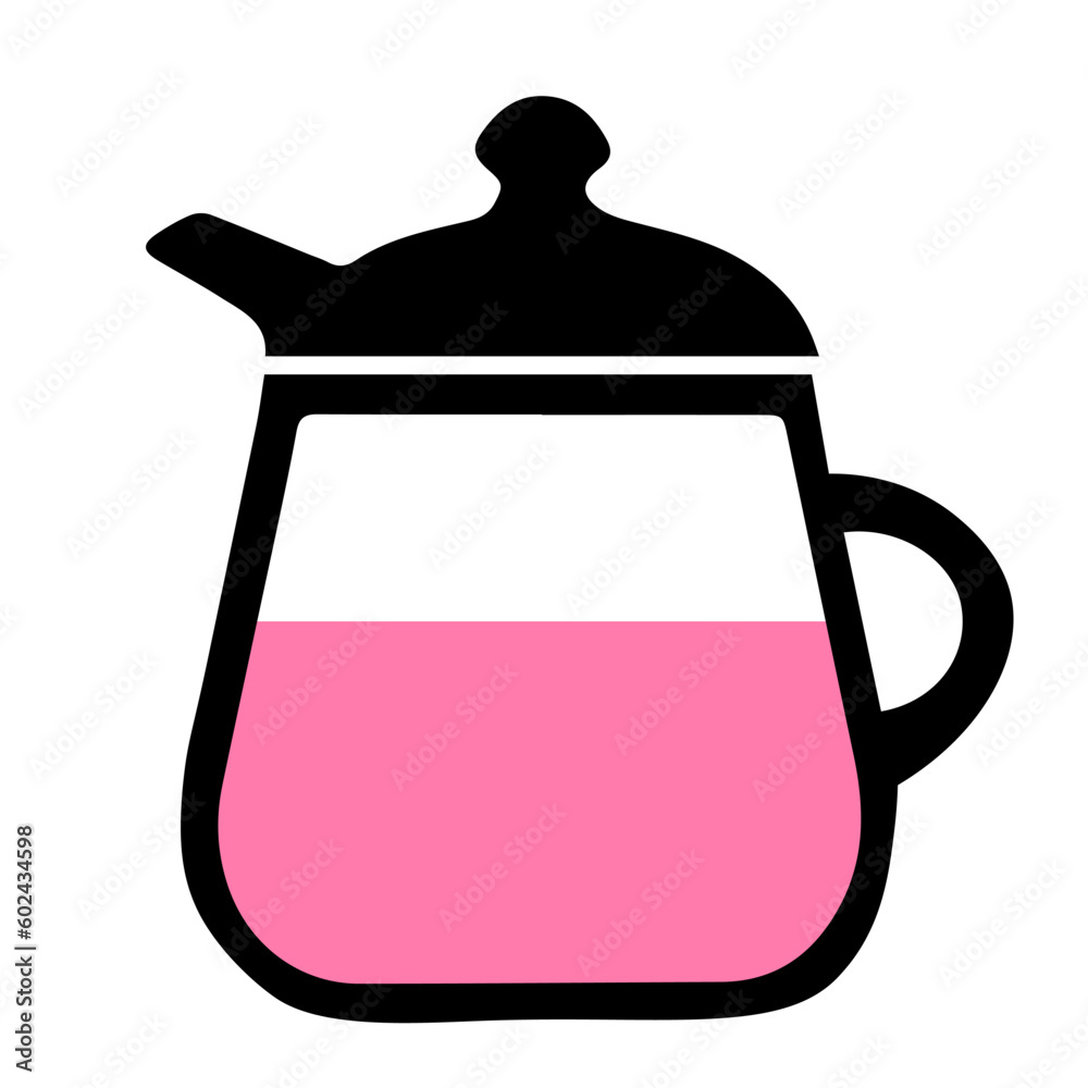 Black hand drawing illustration of a transparent glass kettle with hot water for tea isolated on a white background Black hand drawing illustration of a transparent glass kettle with hot water for tea isolated on a white background