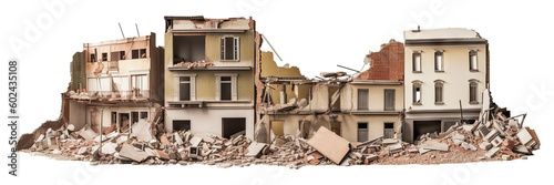 Leinwand Poster Destroyed buildings after earthquake isolated on transparent background - Genera