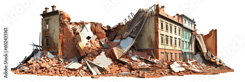 Fototapeta Destroyed buildings after earthquake isolated on transparent background - Genera