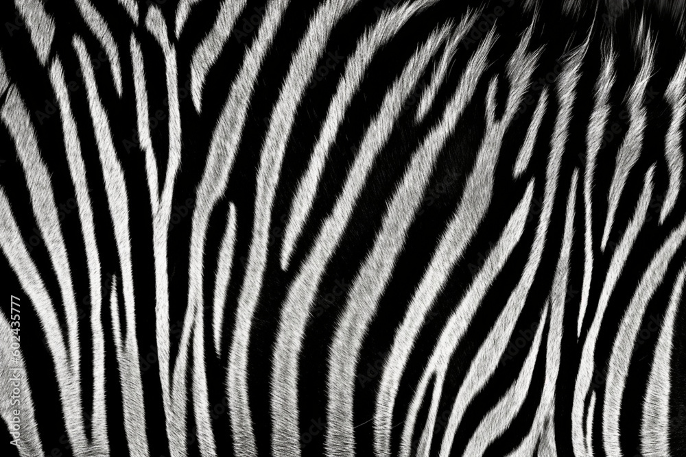 Seamless zebra skin or tiger fur stripe pattern. Tileable monochrome bold black and white African safari wildlife background texture
animal print camouflage motif
created using AI