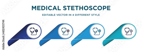medical stethoscope variant icon in 4 different styles such as filled, color, glyph, colorful, lineal color. set of   vector for web, mobile, ui
