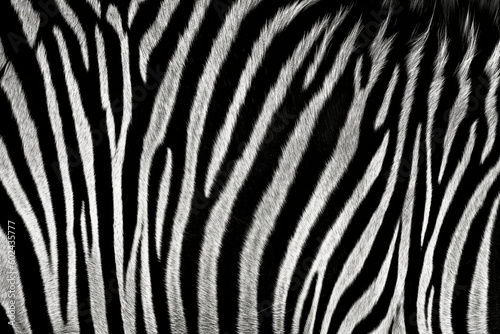 Seamless zebra skin or tiger fur stripe pattern. Tileable monochrome bold black and white African safari wildlife background texture animal print camouflage motif created using AI