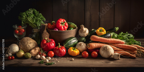 vegetables on a wood table