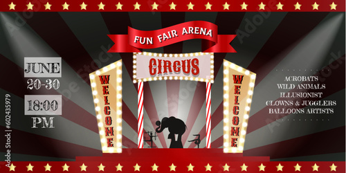 Fun fair arena poster. Circus banner. Carnival Invitation