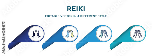 reiki icon in 4 different styles such as filled, color, glyph, colorful, lineal color. set of   vector for web, mobile, ui