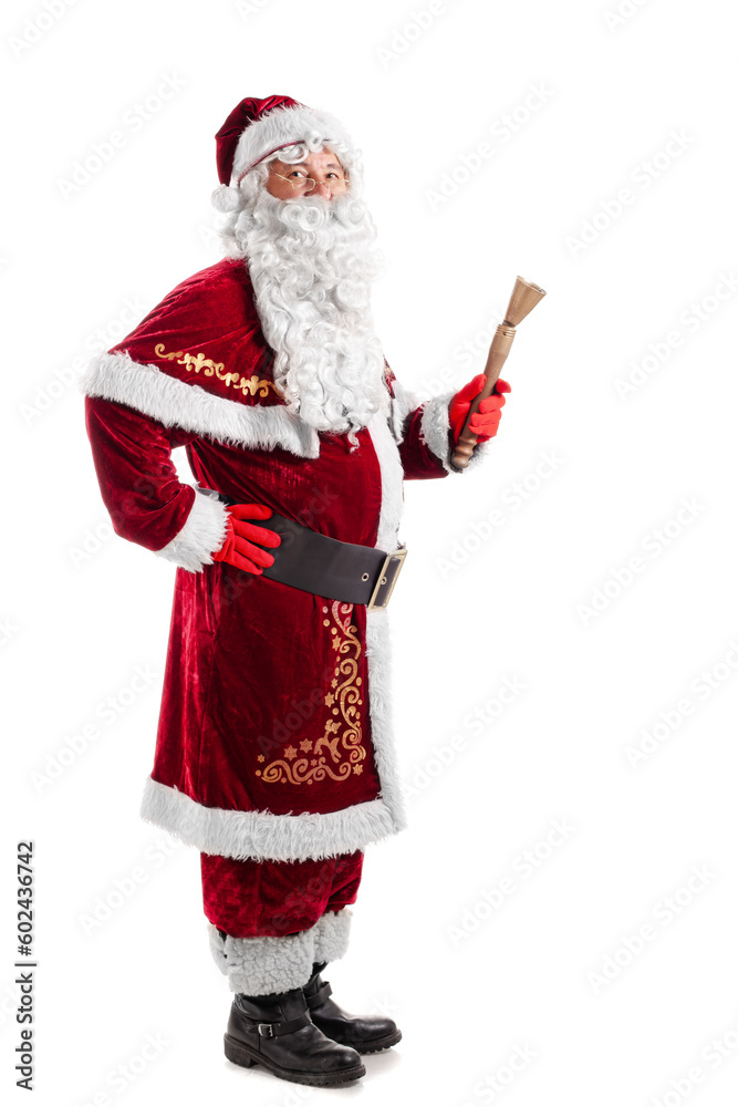 santa claus with ring bell studio portrait on white background santa claus with ring bell studio portrait on white background