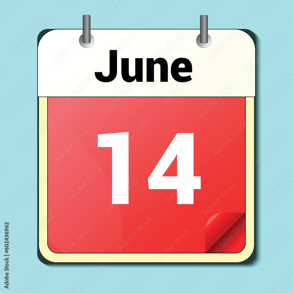 day on the calendar, vector image format, June 14 day on the calendar, vector image format, June 14