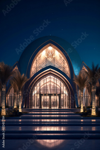 Islamic architecture exterior  night  mosque. Generative AI