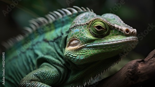 Wild Green Lizzard Up Close  Nature s Scaley Animal Portrait  Generative AI