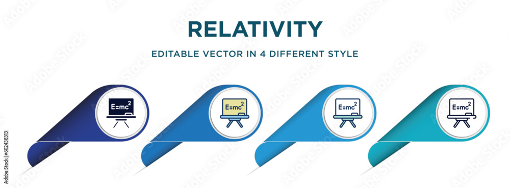 Naklejka premium relativity icon in 4 different styles such as filled, color, glyph, colorful, lineal color. set of vector for web, mobile, ui