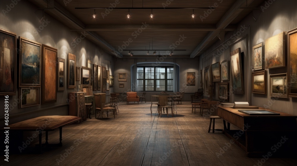 Art gallery - A space used for exhibiting works. AI generated