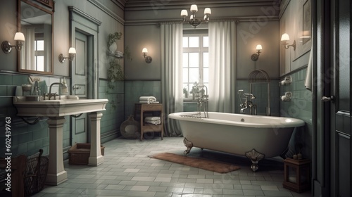 Bathroom - A room in a house where a person can bath. AI generated © ArtStage