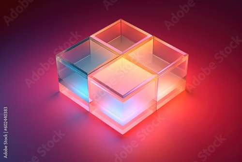 4 thin glowing squares arranged in 2x2 formation, connected to each other. Generative AI.