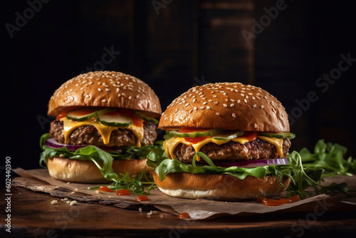 Delicious juicy burgers. The most popular food in the world. Generative AI.