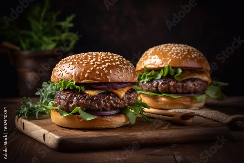 Delicious juicy burgers. The most popular food in the world. Generative AI.