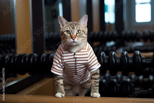 Bodybuilding outfit for cats. Generative AI.