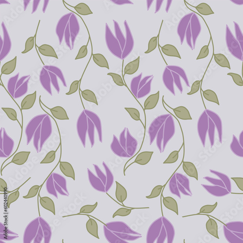 Seamless Pattern of Mauve Tulips on a Soft Gray Background