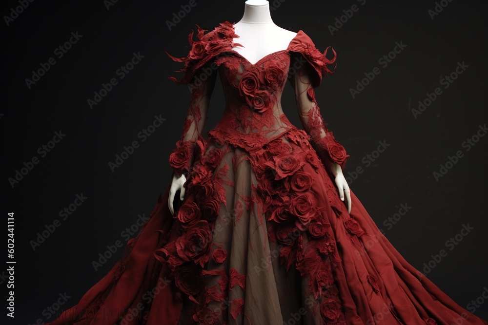Medieval gown inspired by rose thorns. Generative AI. Medieval gown inspired by rose thorns. Generative AI.