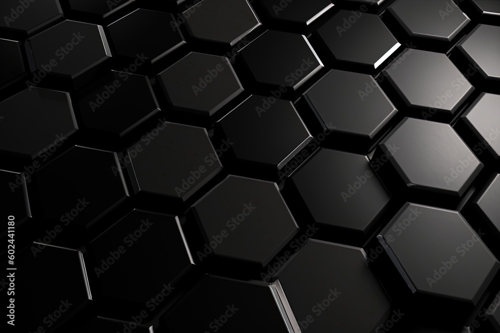 Onyx black hexagon background. Generative AI.