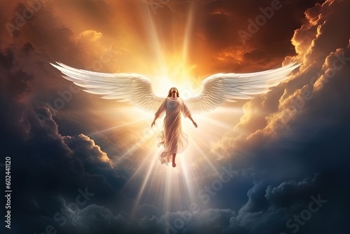 White angel wings. Generative AI.
